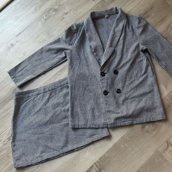 Black & White Checkered Suit Jacket & Matching Skirt Set professional Size Large - Picture 3 of 9